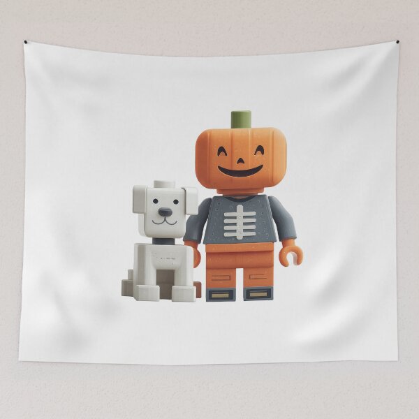 Item preview, Cute Halloween Pumpkin Character and Skeleton Dog | Spooky 3D Art designed and sold by PlumArtDesign.