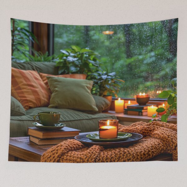 Item preview, Candlelit Reading Nook on a Rainy Day Digital Art designed and sold by EnhancedReality.