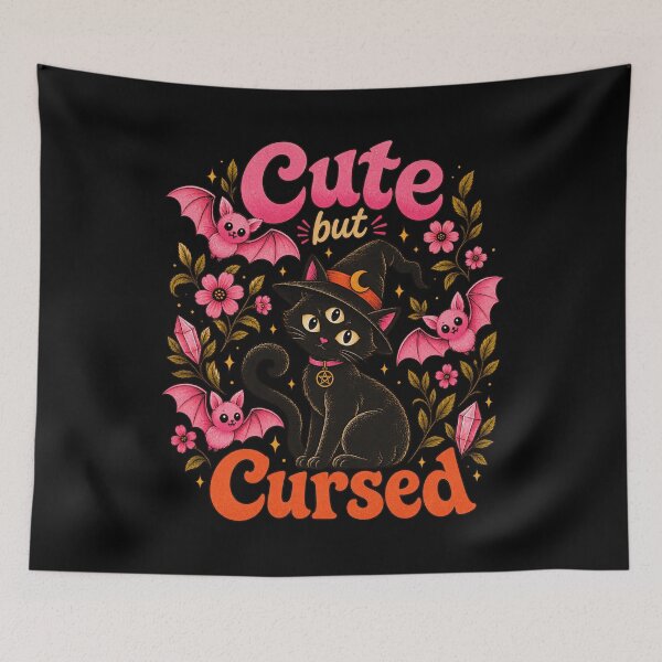 Aperçu de l'œuvre Chat noir mignon mais maudit, sorcière, pastel, effrayant, Halloween créée et vendue par RamonaTeal.