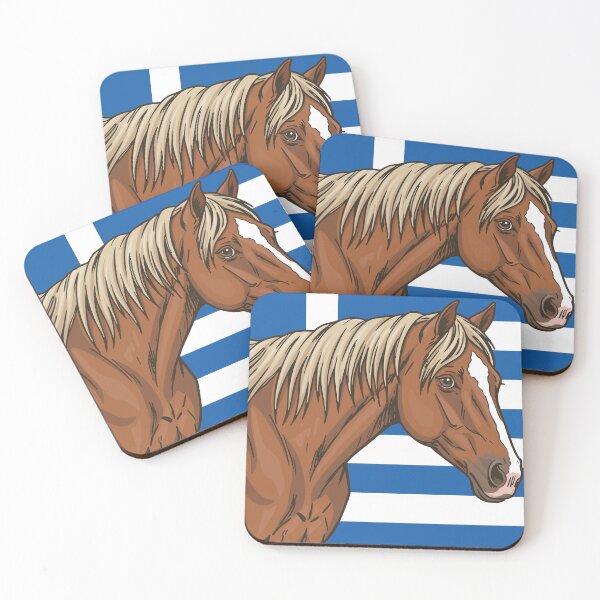 Item preview, The Aenos horse in front of the Greek flag designed and sold by Cheval-de-coeur.