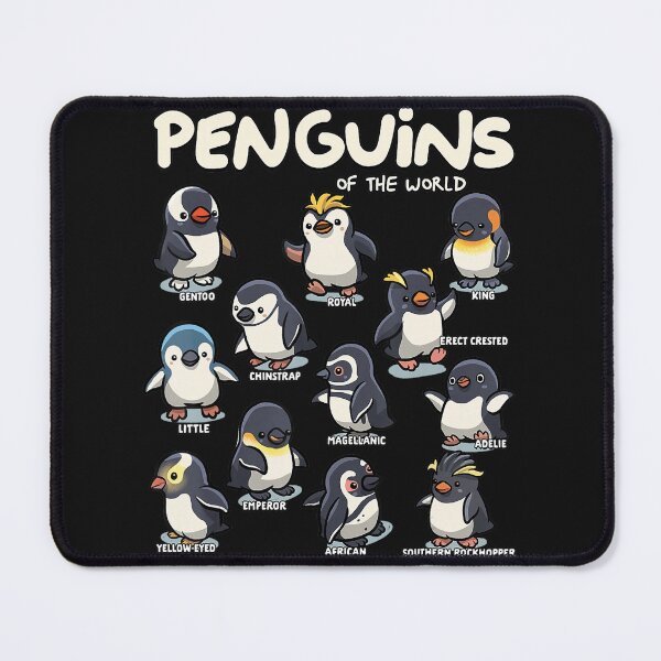 Artikelvorschau, Pinguine der Welt: Eselspinguin, Königspinguin, Zwergzügelpinguin, Schopfpinguin, Magellanpinguin, Adeliepinguin, Kaiserpinguin, Afrikanischer Gelbaugenpinguin, Südlicher Felsenpinguin – Arten entworfen und verkauft von Moscettakkk.