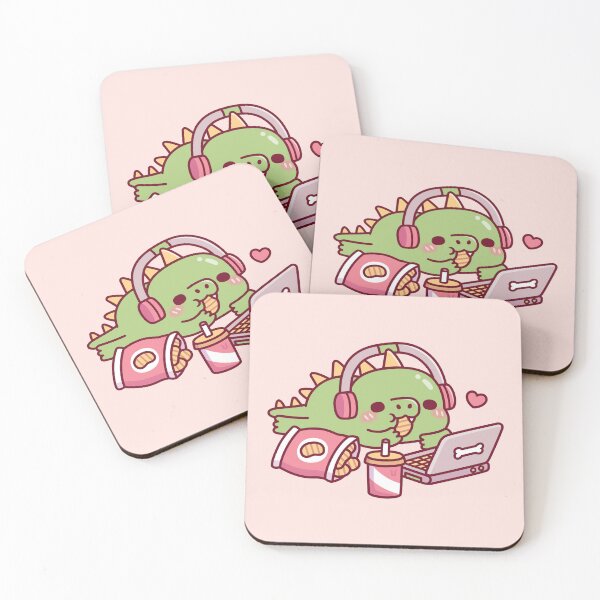 Item preview, Cute Dino Chilling With Snacks And Laptop designed and sold by rustydoodle.