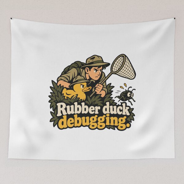 Artikelvorschau, Rubber Duck Debugging Bug Hunter Grafik entworfen und verkauft von ThreadQuirk.