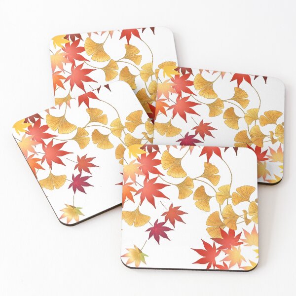Item preview, Elegant Japanese Autumn Harmony – Momiji and Ginkgo Leaves on White designed and sold by Jun-spirit-Arts.