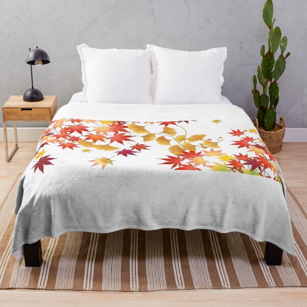 Item preview, Elegant Japanese Autumn Harmony – Momiji and Ginkgo Leaves on White designed and sold by Jun-spirit-Arts.