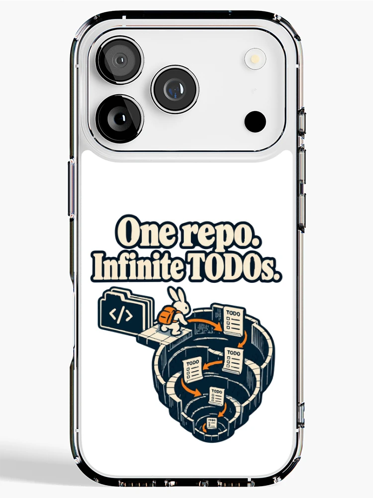 Thumbnail 1 of 5, iPhone Case, One Repo Infinite TODOs Rabbit Explorer Graphic designed and sold by ThreadQuirk.