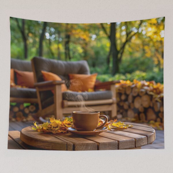 Item preview, Steaming Coffee on an Autumn Porch Digital Art designed and sold by EnhancedReality.
