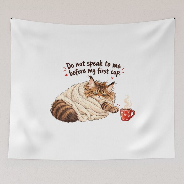 Item preview, Grumpy Maine Coon Cat Before Coffee Funny Morning designed and sold by tobbyasz.