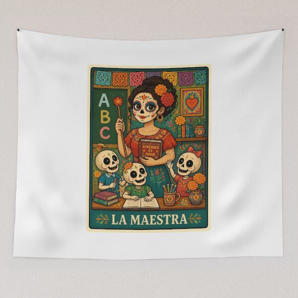 Item preview, La Maestra Dia de los Muertos Teacher Skeleton Love Art designed and sold by Maladies.