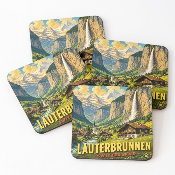Artikelvorschau, Lauterbrunnen, Schweiz – Vintage-Reiseposter für das Alpental entworfen und verkauft von LSVart.