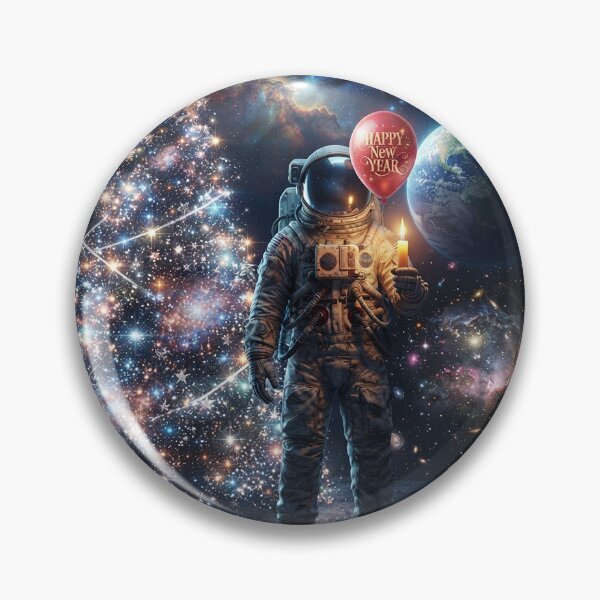 Item preview, Cosmic New Year: Astronaut with Star Christmas Tree and Red Balloon designed and sold by Rain-Road.