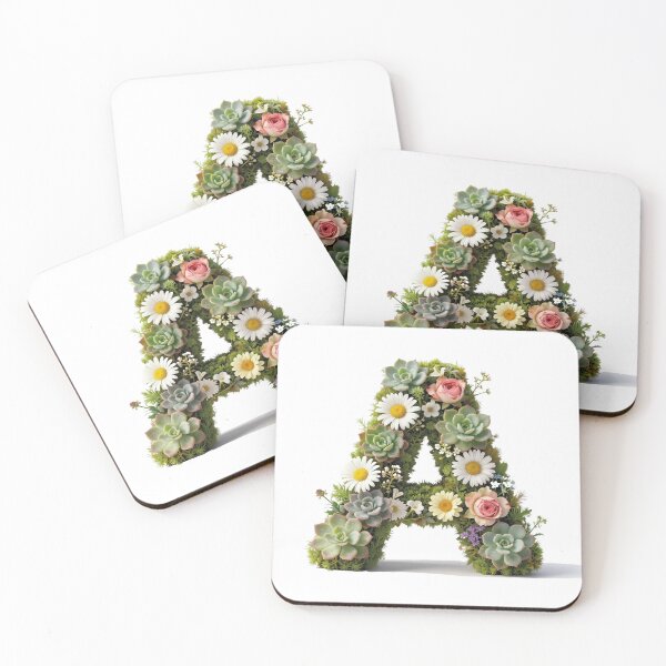Item preview, Succulent and rose letter A - Nature Inspired typographic monogram designed and sold by WildArtIT.