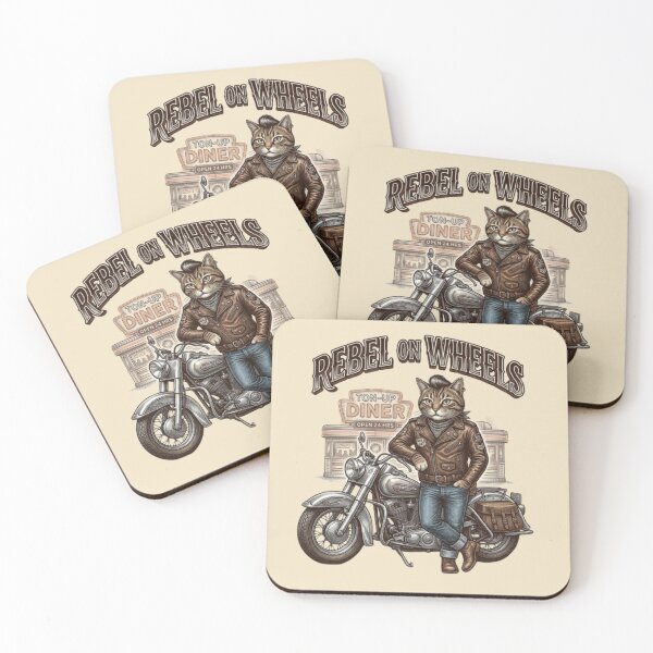 Item preview, Rebel on Wheels Funny Greaser Biker Cat 1950s Movie Lover Gift Idea designed and sold by FurRealStudioCo.