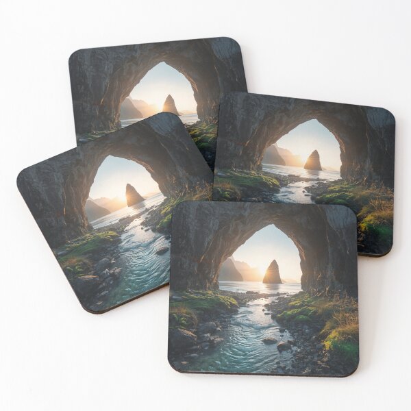 Item preview, Dramatic Mountain & Ocean Cave Landscape designed and sold by VeloraNature.