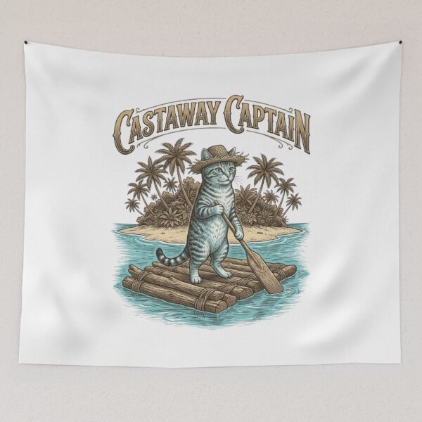 Item preview, Castaway Captain Funny Desert Island Cat Survival Adventure Lover Gift designed and sold by FurRealStudioCo.
