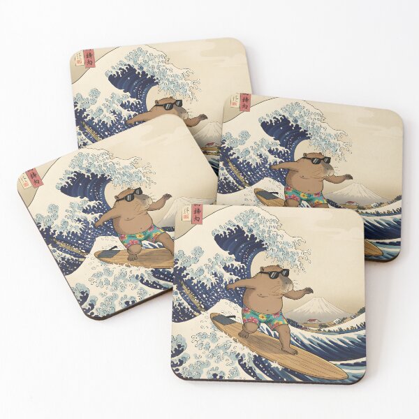 Item preview, Capybara Surfing Great Wave Vintage Japanese Woodblock Art designed and sold by SeNsArtGallery.