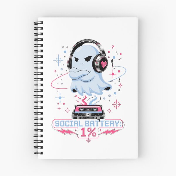 Item preview, Social Battery 1% Grumpy Ghost with Headphones designed and sold by Stacylela.