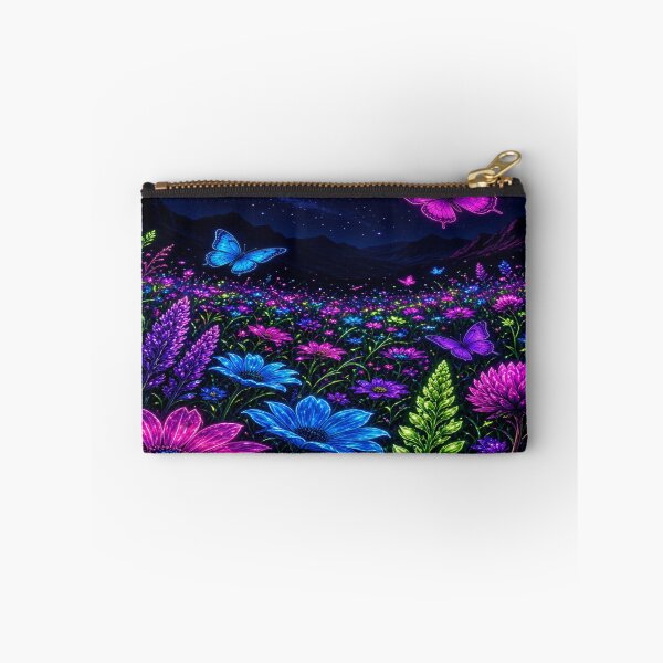 Item preview, Vibrant neon wildflower meadow with glowing butterflies  designed and sold by Nexus Space.