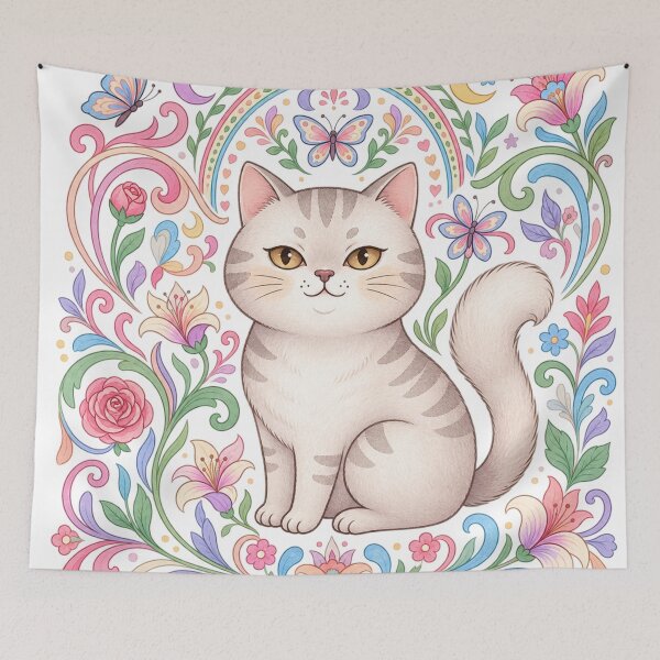 Item preview, Cute Cat in a Pastel Floral Garden designed and sold by Iampoji.