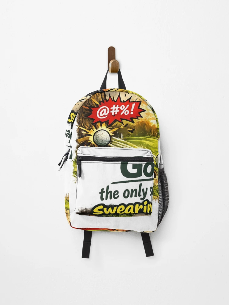 Thumbnail 1 of 3, Backpack, Golf Swearing Helps Comic Design designed and sold by RMBPrintStudio.