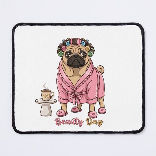 Item preview, Pug in a pink bathrobe on beauty day designed and sold by Angel & Mortimer .