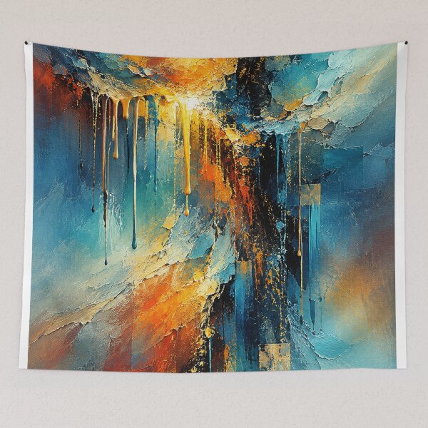 Item preview, Solaris Cascade Abstract Art Print | Modern Blue and Gold Wall Art designed and sold by Joey Santiago.