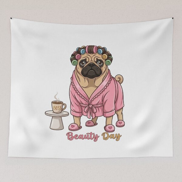 Item preview, Pug in a pink bathrobe on beauty day designed and sold by Angel & Mortimer .