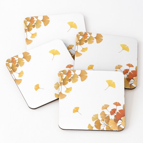 Item preview, Elegant Japanese Autumn Harmony – Ginkgo and Maple Branch on White designed and sold by Jun-spirit-Arts.