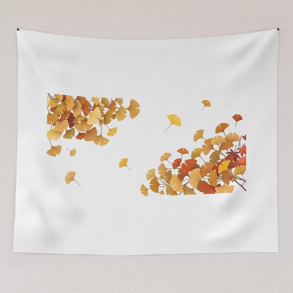 Item preview, Elegant Japanese Autumn Harmony – Ginkgo and Maple Branch on White designed and sold by Jun-spirit-Arts.