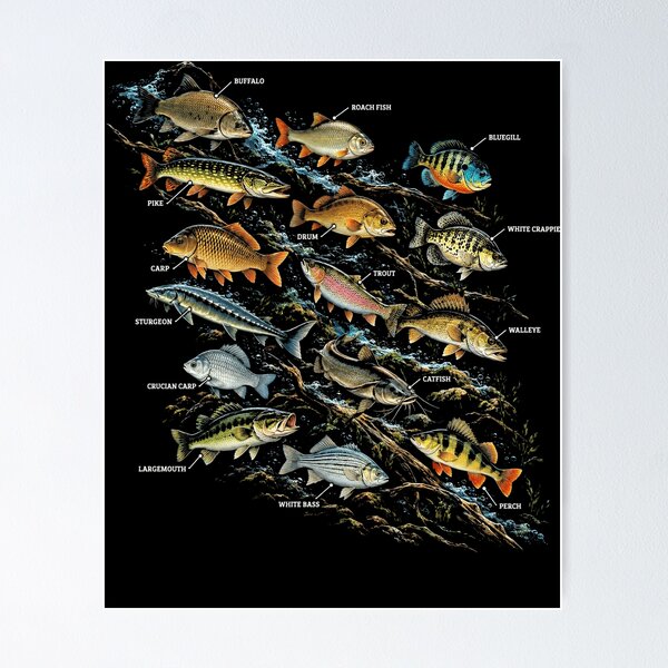 Item preview, Freshwater Fish Species Identification Angler Fisherman Guide designed and sold by FolkGraphics.