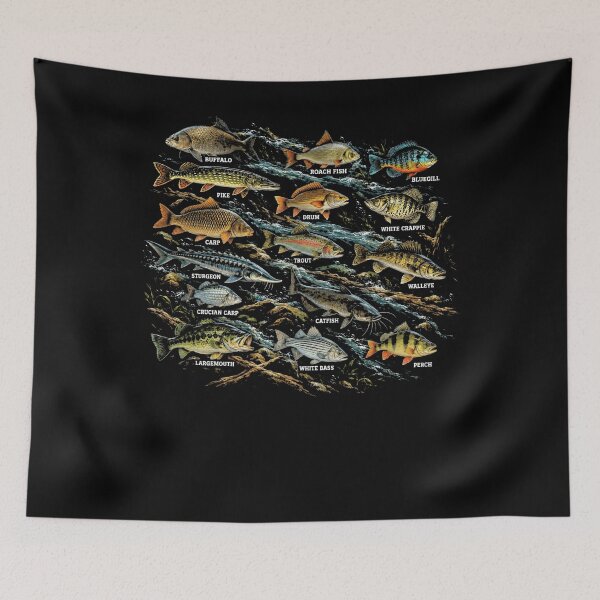 Item preview, Buffalo Roach Fish Bluegill Pike Carp Reddrum White Crappie Sturgeon Trout Walleye Grass Carp Catfish Largemouth White Bass Perch Fish Species Fishing Angler Enthusiast Guide designed and sold by FolkGraphics.
