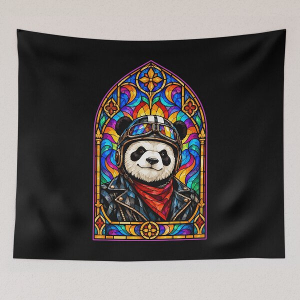 Item preview, Biker Panda Stained Glass designed and sold by TomFrontierArt.