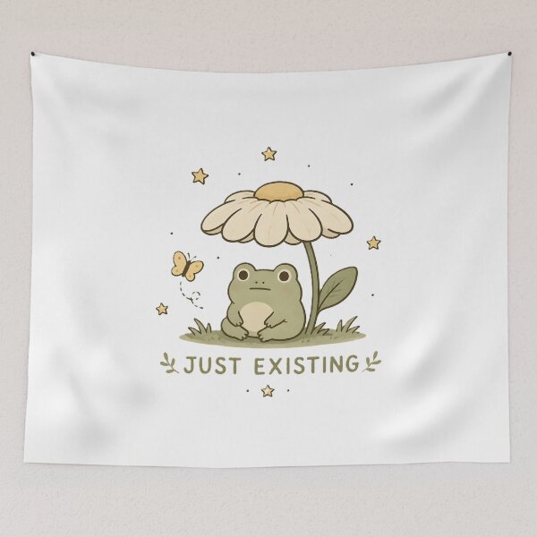 Item preview, Just Existing Cute Frog Under Flower Funny Introvert Nature Design designed and sold by dreamz-world.