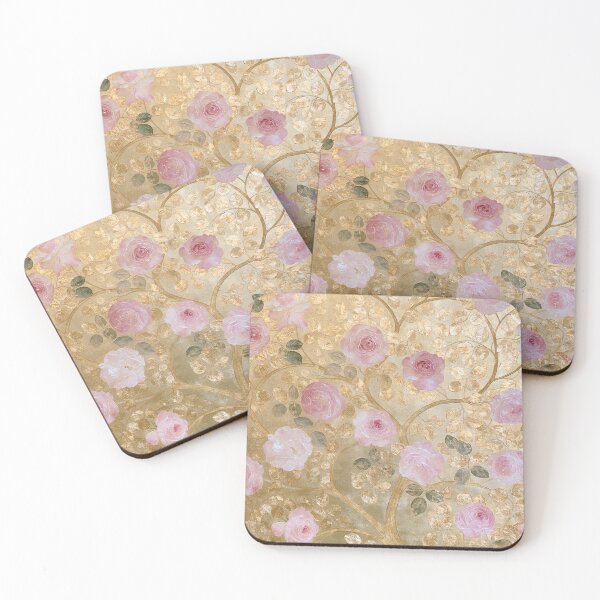 Item preview, Blush Pink Roses and Gold Foil Tree – Romantic Vintage Floral Art designed and sold by tamoora.