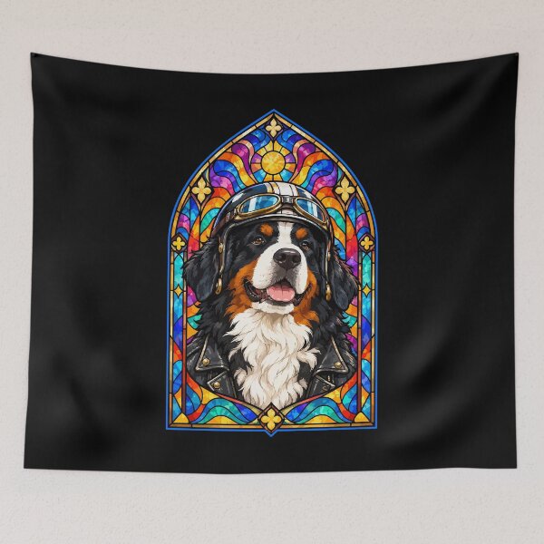 Item preview, Biker Bernese Mountain Dog Stained Glass designed and sold by TomFrontierArt.
