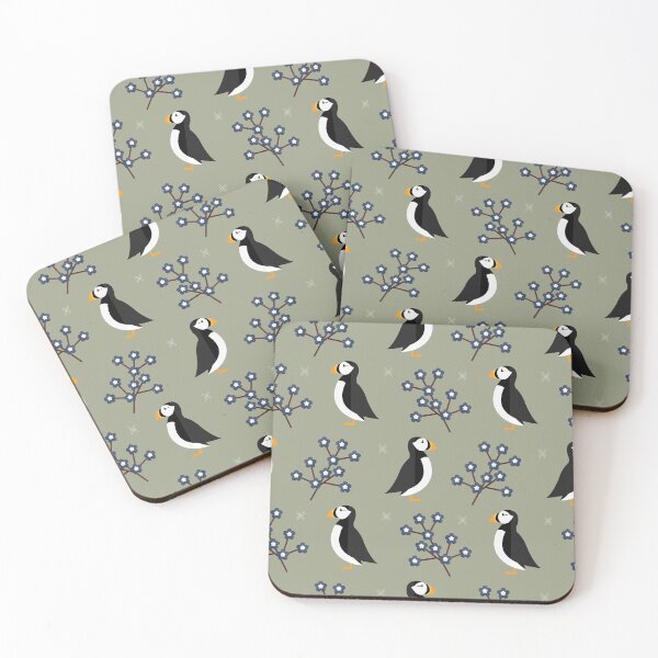 Item preview, Puffins on green designed and sold by reneesillus.