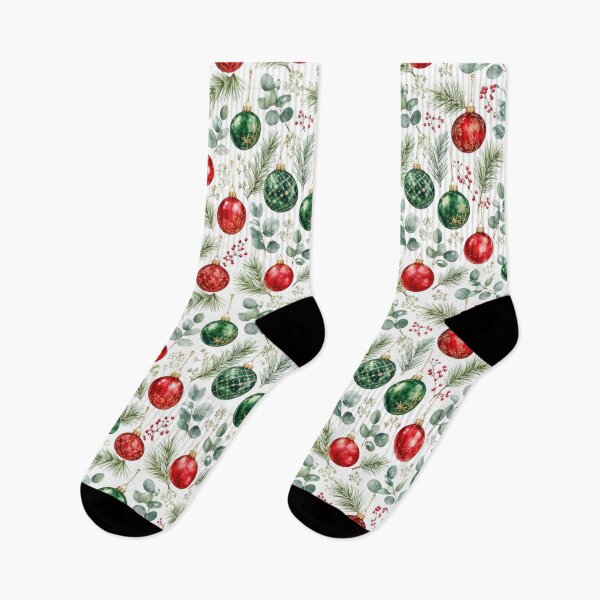 Aperçu de l'œuvre Watercolor Christmas Paper Balls and Fir Seamless Pattern créée et vendue par FuzionRaptor.