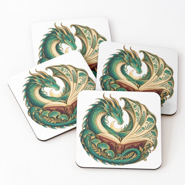 Item preview, Emerald Book Dragon – Art Nouveau Guardian of Stories designed and sold by NoorCanvasArt.