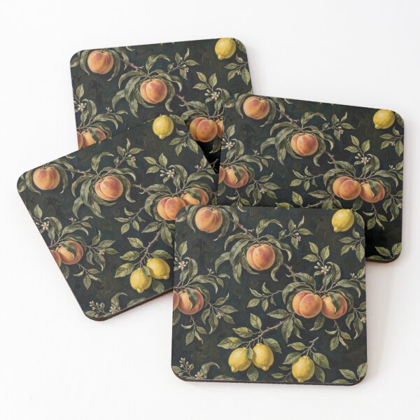 Item preview, Vintage Peach and Lemon Pattern - Dark Moody Oil Painting Fruit designed and sold by avyraofficial.
