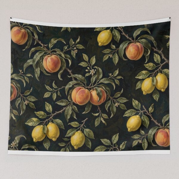 Item preview, Vintage Peach and Lemon Pattern - Dark Moody Oil Painting Fruit designed and sold by avyraofficial.