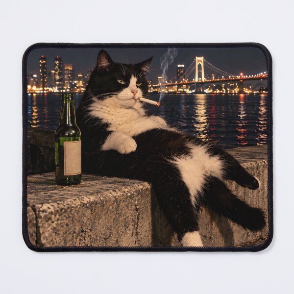 Item preview, Chill Smoking Cat by the City Skyline Night View Funny Meme designed and sold by Morescitaf.