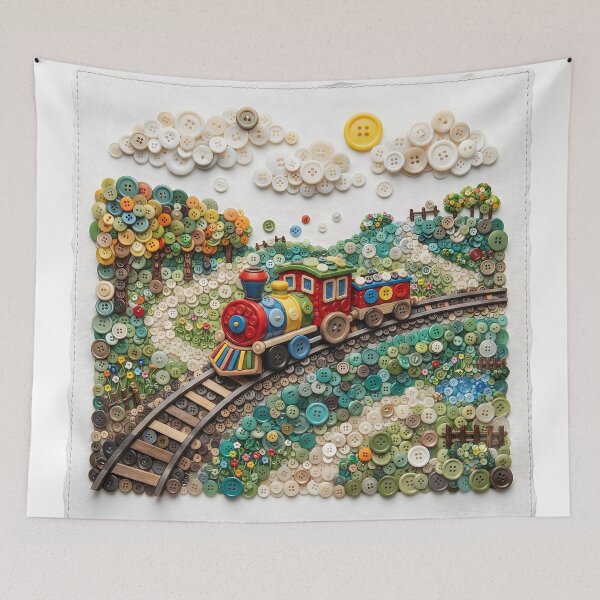 Item preview, Cute Button Art Toy Train Journey - Crafty Landscape designed and sold by Mellow Doodle Co..
