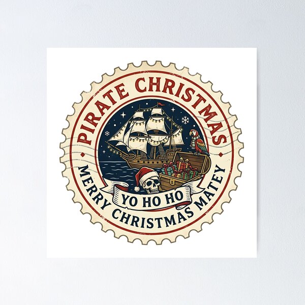 Item preview, Pirate Christmas Yo Ho Ho Stamp designed and sold by fritz-10signer.