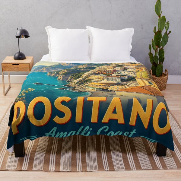 Aperçu de l'œuvre Positano, Italie – Affiche de voyage vintage de la côte amalfitaine créée et vendue par LSVart.