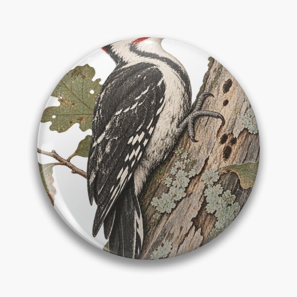 Item preview, Great Spotted Woodpecker on Tree Trunk Vintage Woodpecker Bird Nature designed and sold by LongIslandDesgn.