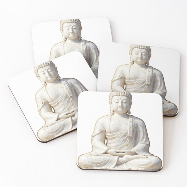 Item preview, White marble Buddha - gold vein meditation statue art designed and sold by WildArtIT.