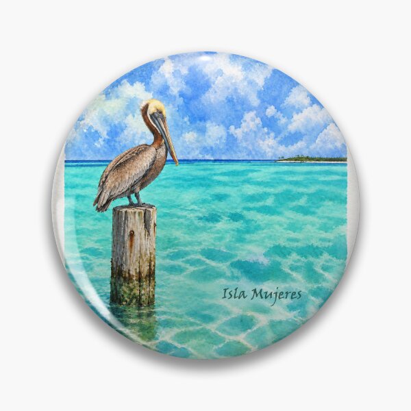 Item preview, Isla Mujeres Mexico Watercolor Pelican – Caribbean Turquoise Ocean Coastal Art designed and sold by NewNomads.