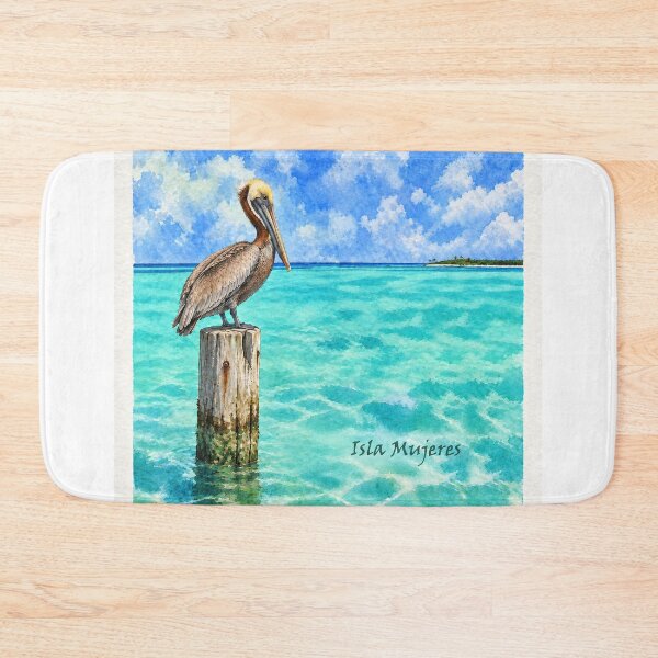 Item preview, Isla Mujeres Mexico Watercolor Pelican – Caribbean Turquoise Ocean Coastal Art designed and sold by NewNomads.