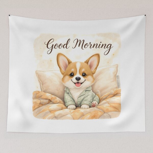 Item preview, Good Morning Corgi Art designed and sold by Kedspicedesign.
