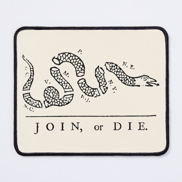 Item preview, Join, or Die, Benjamin Franklin Political Cartoon from The Pennsylvania Gazette, 1754 designed and sold by Exhumed Archives.